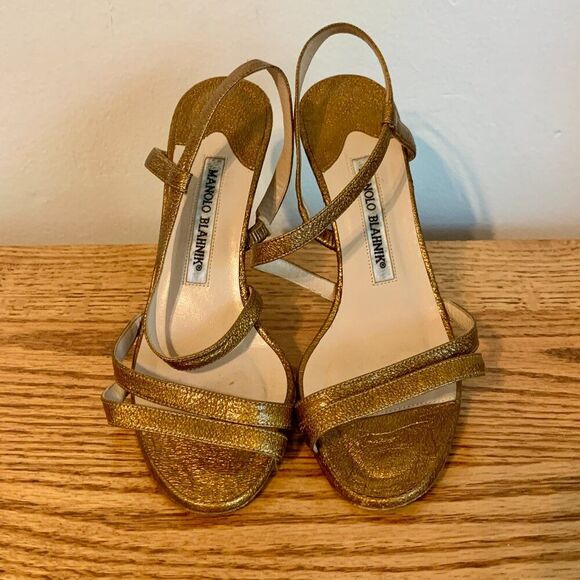 Manolo Blahnik Copper Gold 2000s y2k Strappy heels 36 Sandal Stiletto Carrie - Picture 2 of 16